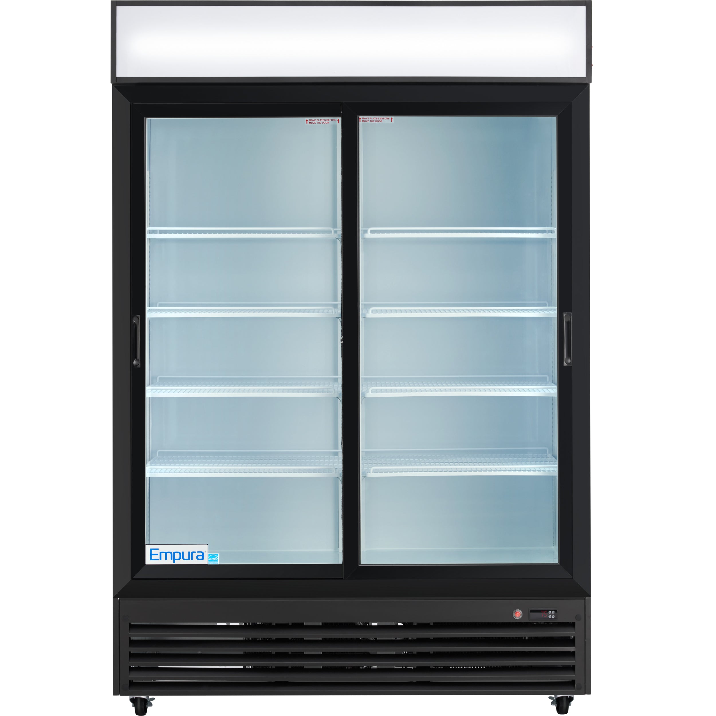 Empura 52" Black Sliding Glass 2 Door Merchandiser Refrigerator with ClearKeeper™ Glass, 42 Cu. Ft., LED Lighting, 8 Adjustable Shelves - Image 4