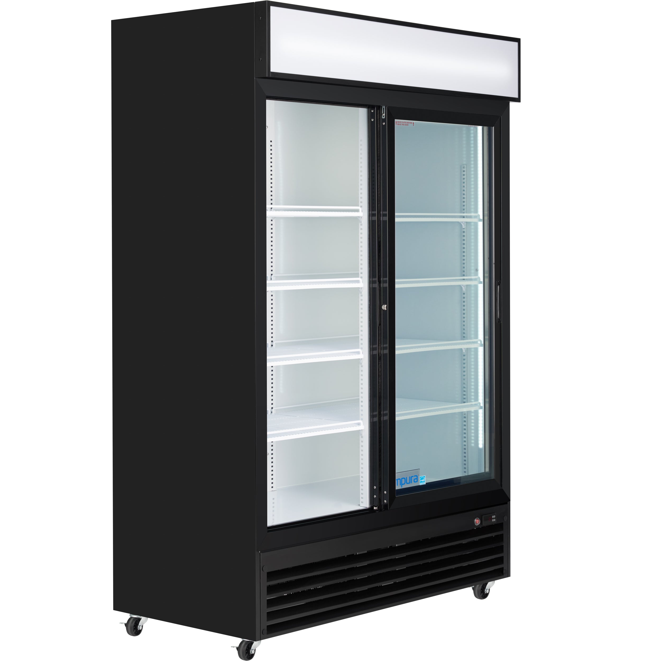 Empura 52" Black Sliding Glass 2 Door Merchandiser Refrigerator with ClearKeeper™ Glass, 42 Cu. Ft., LED Lighting, 8 Adjustable Shelves - Image 7
