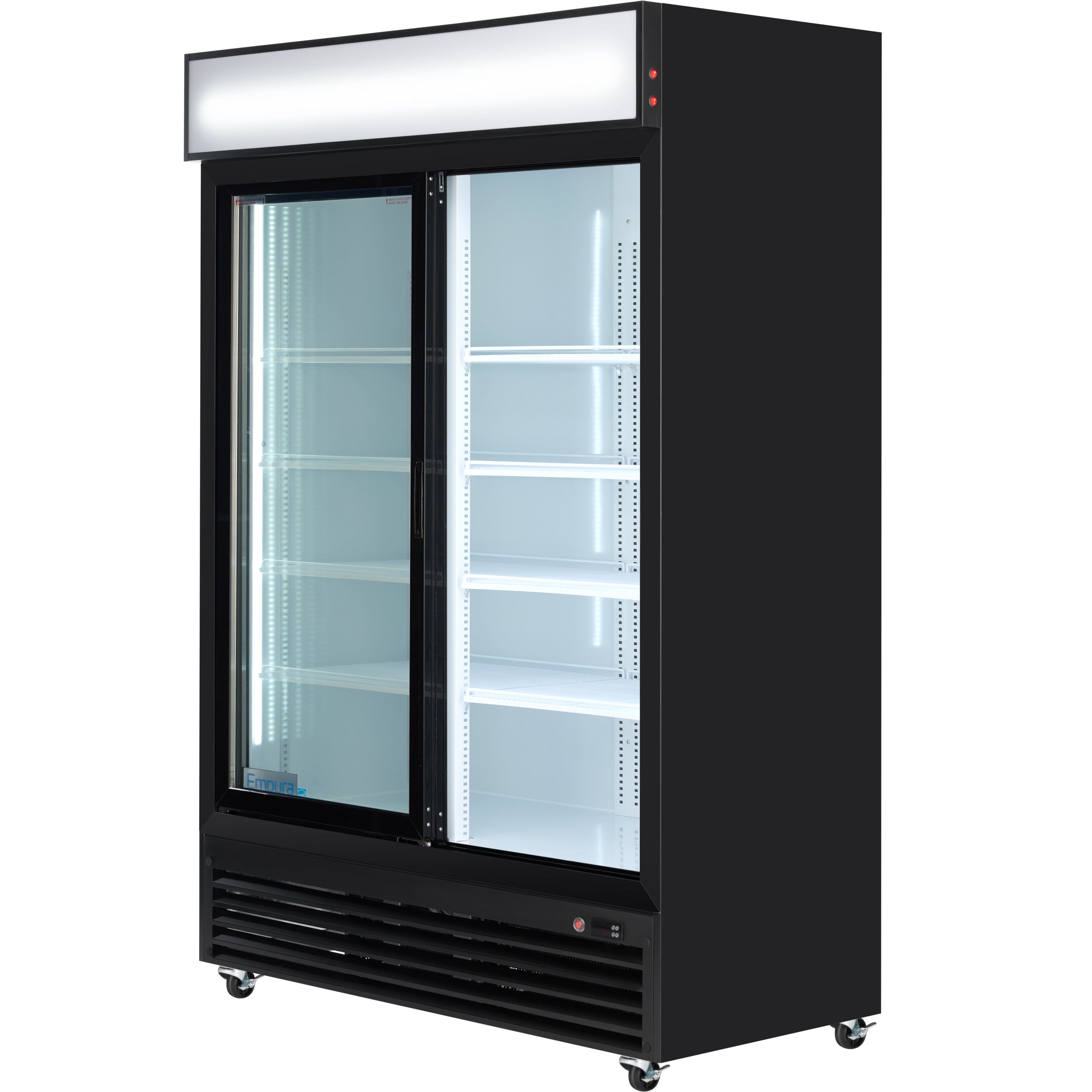 Empura 52" Black Sliding Glass 2 Door Merchandiser Refrigerator with ClearKeeper™ Glass, 42 Cu. Ft., LED Lighting, 8 Adjustable Shelves - Image 9
