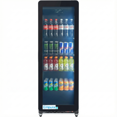 Empura 21" Black Swing Glass Door Merchandiser Refrigerator with ClearKeeper™ Glass, 7.2 Cu. Ft., LED Lighting, Self-Closing Door