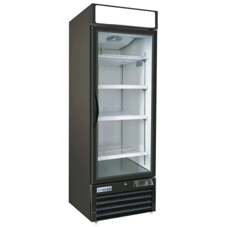 Empura 27" Black Swing Glass Door Merchandiser Freezer with ClearKeeper™ Glass, 19.2 Cu. Ft., LED Lighting, 4 Adjustable Shelves