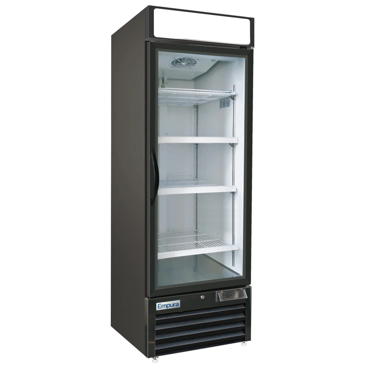 Empura 27" Black Swing Glass Door Merchandiser Freezer with ClearKeeper™ Glass, 19.2 Cu. Ft., LED Lighting, 4 Adjustable Shelves