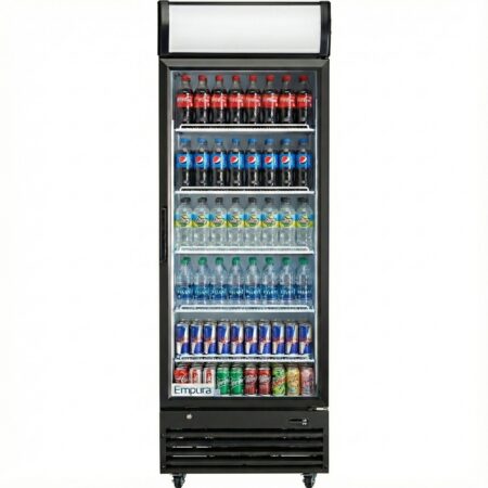 Empura 28" Black Swing Glass Door Merchandiser Refrigerator with ClearKeeper™ Glass, 21 Cu. Ft., LED Lighting, 5 Adjustable Shelves