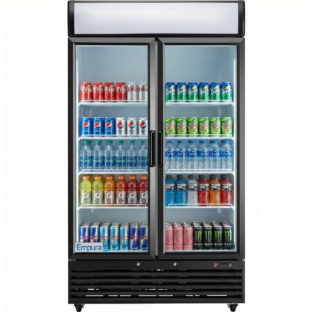 Empura 44" Black Swing Glass 2 Door Merchandiser Refrigerator with ClearKeeper™ Glass, 35 Cu. Ft., LED Lighting, 8 Adjustable Shelves