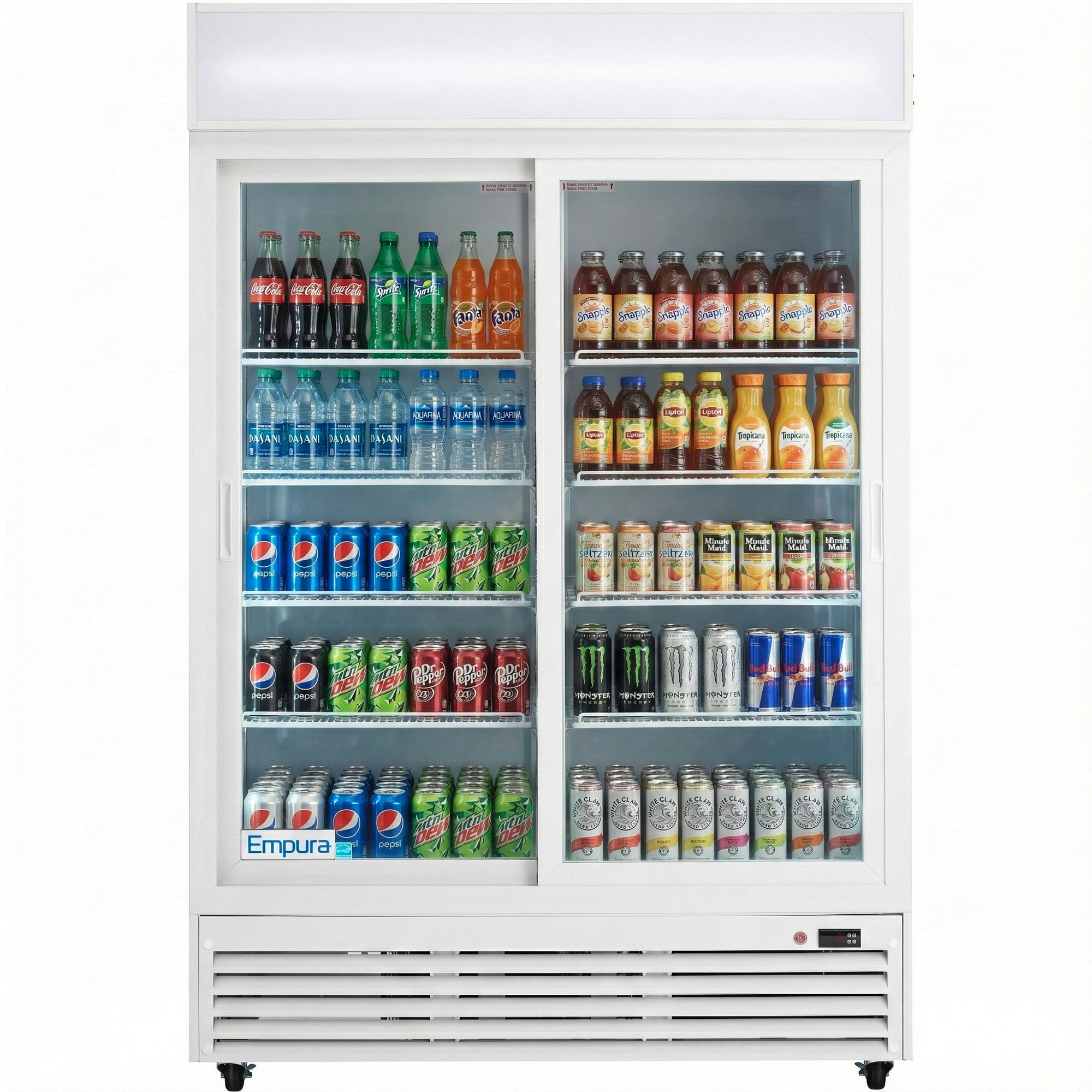Empura 52" White Sliding Glass 2 Door Merchandiser Refrigerator with ClearKeeper™ Glass, 42 Cu. Ft., LED Lighting, 8 Adjustable Shelves