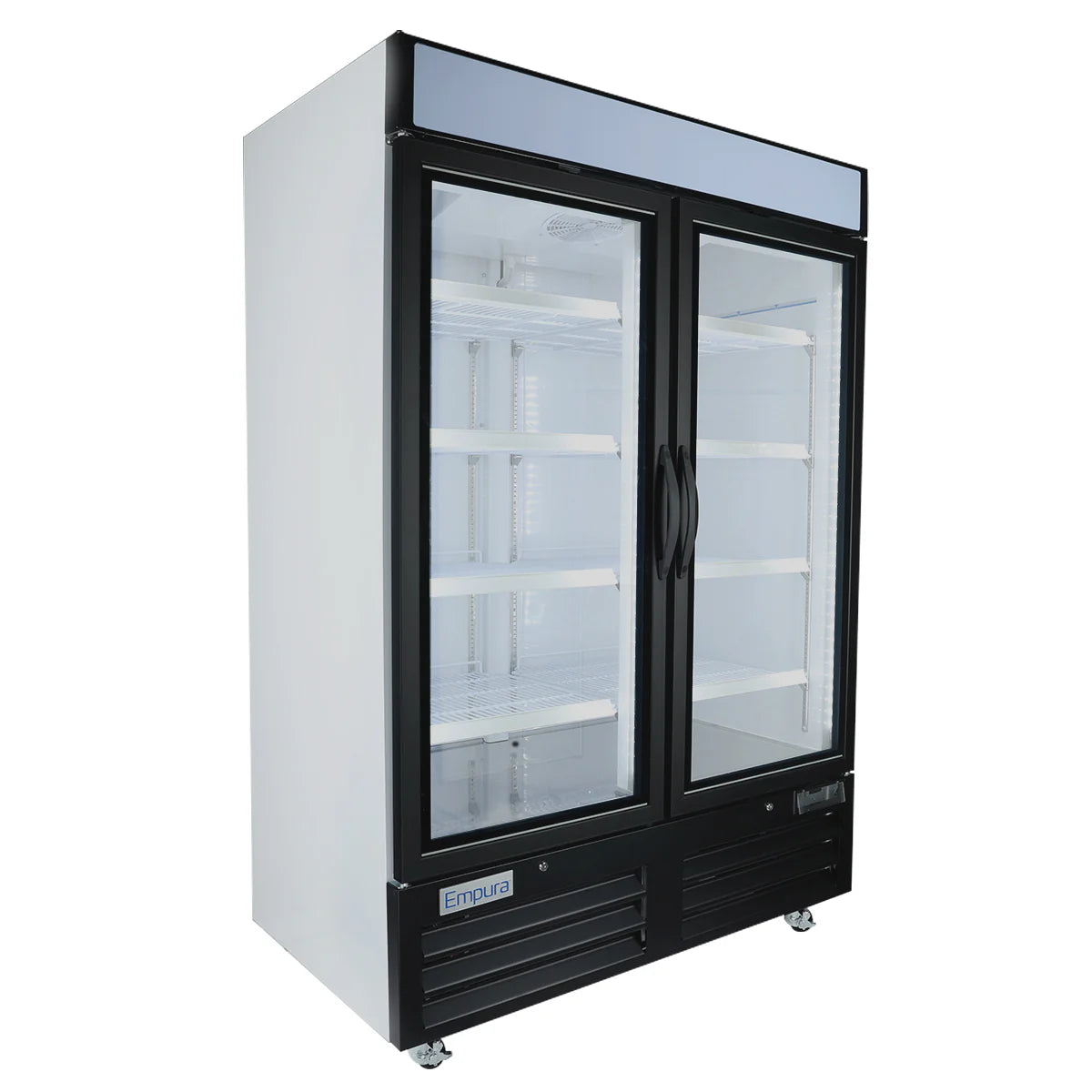Empura 54" White Swing Glass 2 Door Merchandiser Freezer with ClearKeeper™ Glass, 43.8 Cu. Ft., LED Lighting, 8 Adjustable Shelves
